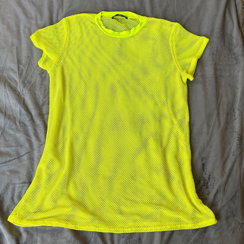 Neon Yellow Mesh Mini Dress